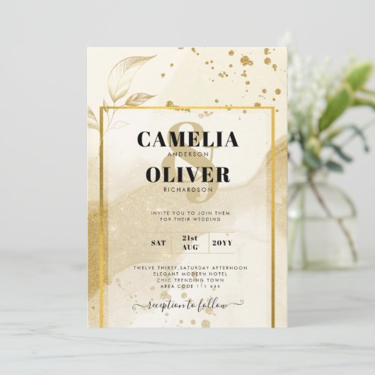 Gold Pearl WEDDING Alcohol INK Abstract LeahG Kaart (Staand voorkant)