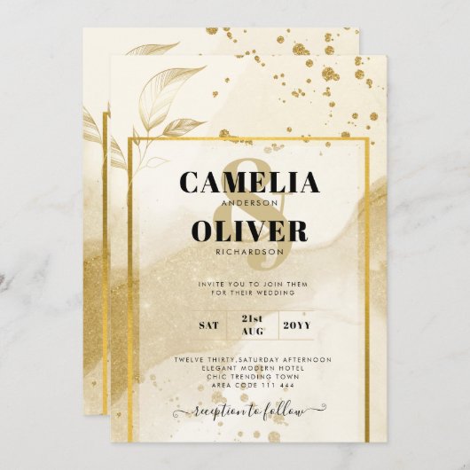 Gold Pearl WEDDING Alcohol INK Abstract LeahG Kaart (Voorkant / Achterkant)