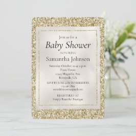 Gold Pearl White Glitzy Glitter Baby shower Kaart