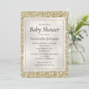 Gold Pearl White Glitzy Glitter Baby shower Kaart