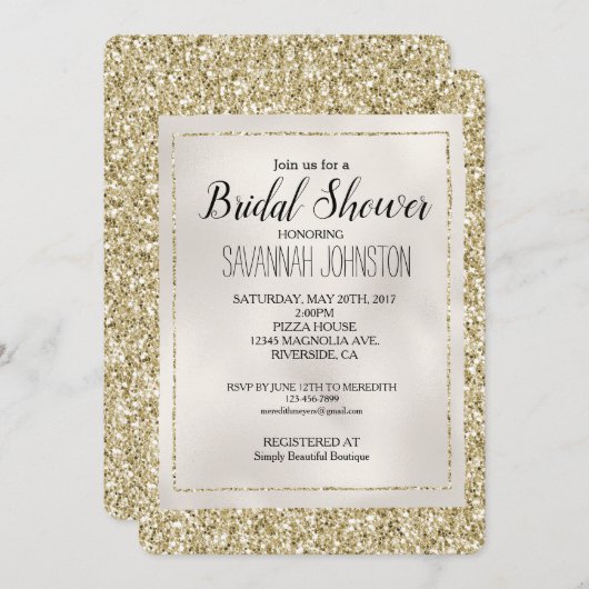 Gold Pearl White Glitzy Glitter Kaart (Voorkant / Achterkant)