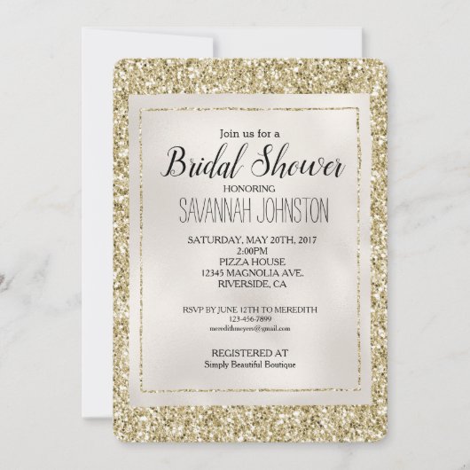 Gold Pearl White Glitzy Glitter Kaart (Voorkant)