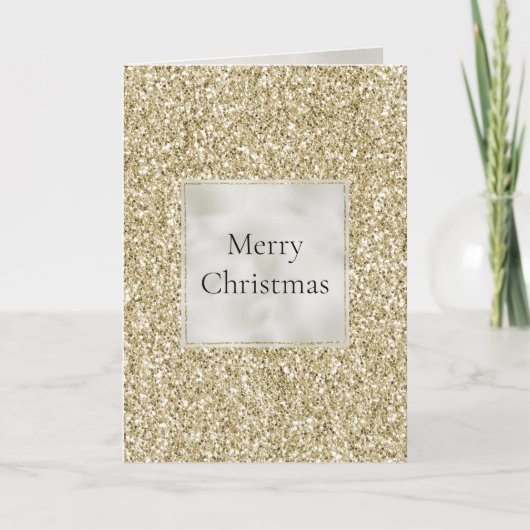 Gold Pearl White Glitzy Glitter Kerstmis Kaart (Voorkant)