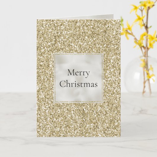 Gold Pearl White Glitzy Glitter Kerstmis Kaart (Gele Bloem)