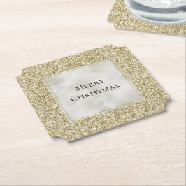 Gold Pearl White Glitzy Glitter Kerstmis Kartonnen Onderzetters