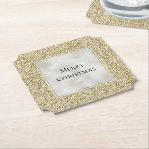 Gold Pearl White Glitzy Glitter Kerstmis    Kartonnen Onderzetters
