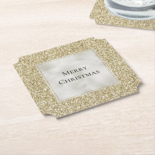 Gold Pearl White Glitzy Glitter Kerstmis    Kartonnen Onderzetters (Gekanteld)