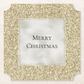 Gold Pearl White Glitzy Glitter Kerstmis    Kartonnen Onderzetters (Voorkant)