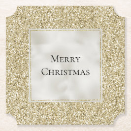 Gold Pearl White Glitzy Glitter Kerstmis    Kartonnen Onderzetters