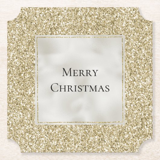 Gold Pearl White Glitzy Glitter Kerstmis    Kartonnen Onderzetters (Voorkant)