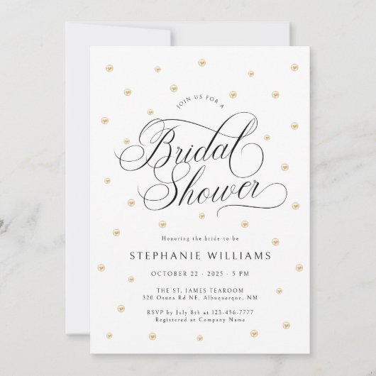 Gold Pearls Bruids Douche Uitnodiging (Voorkant)