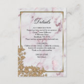 Gold Pearls Elegant Pink Marble Wedding Details Informatiekaartje (Voorkant)