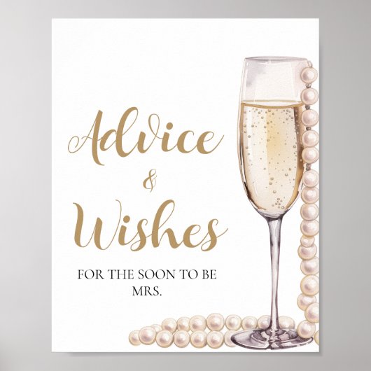 Gold Pearls en Prosecco Advies en Wensen Sign Poster (Voorkant)