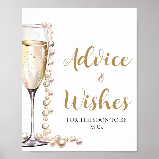 Gold Pearls en Prosecco Advies en Wensen Sign Poster (Voorkant)