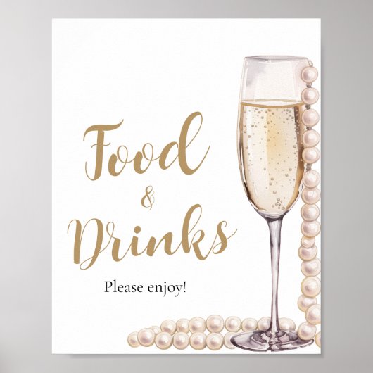 Gold Pearls en Prosecco Champagne Eten en Drinken Poster (Voorkant)