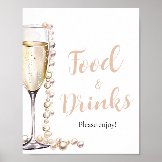 Gold Pearls en Prosecco Champagne Eten en Drinken Poster (Voorkant)