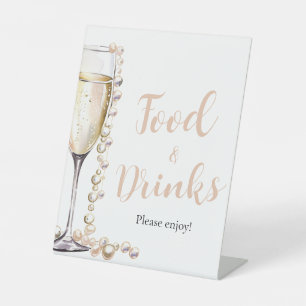 Gold Pearls en Prosecco Champagne Eten en Drinken Reclamebord Met Voetstuk
