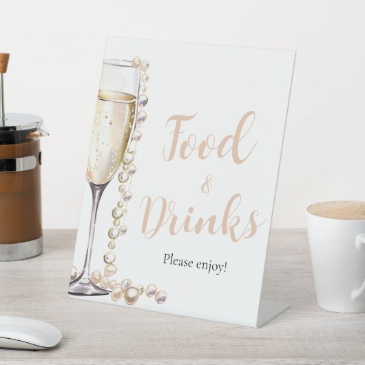 Gold Pearls en Prosecco Champagne Eten en Drinken Reclamebord Met Voetstuk (Insitu)