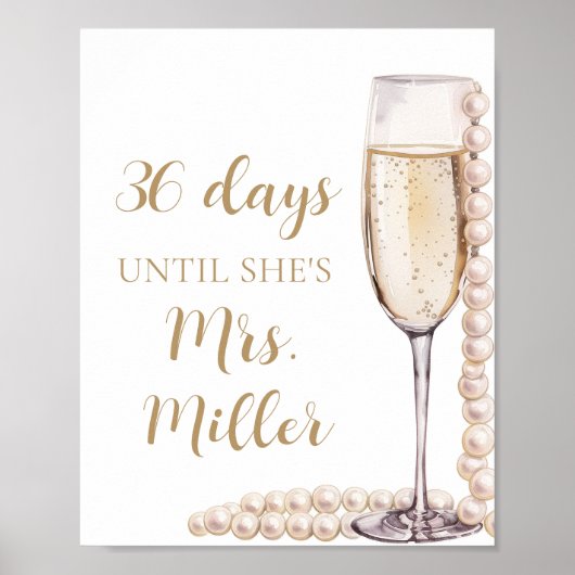 Gold Pearls en Prosecco dagen tot ze Mrs Poster (Voorkant)