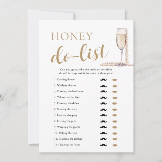 Gold Pearls en Prosecco Honey Do List Bruidsspel Kaart (Voorkant)