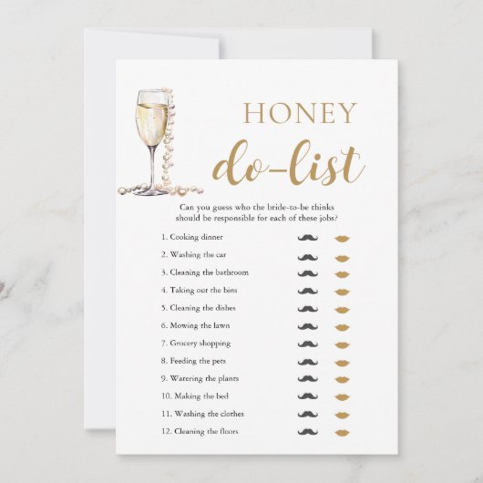 Gold Pearls en Prosecco Honey Do List Bruidsspel Kaart (Voorkant)