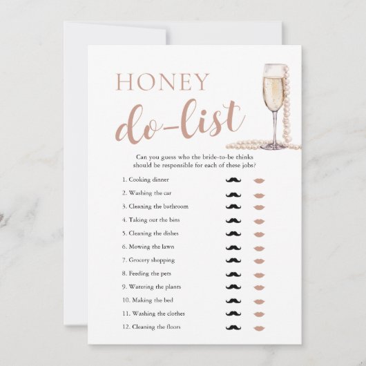 Gold Pearls en Prosecco Honey Do List Bruidsspel Kaart (Voorkant)