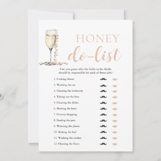 Gold Pearls en Prosecco Honey Do List Bruidsspel Kaart (Voorkant)