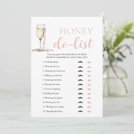 Gold Pearls en Prosecco Honey Do List Bruidsspel Kaart (Staand voorkant)