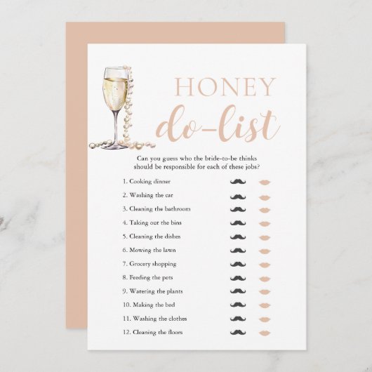 Gold Pearls en Prosecco Honey Do List Bruidsspel Kaart (Voorkant / Achterkant)