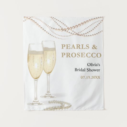 Gold Pearls en Prosecco Vrijgezellenfeest Achtergr Wandkleed (Voorkant)