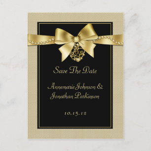 Gold Pearls lint op zwart Save The Date Aankondigingskaart
