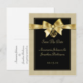 Gold Pearls lint op zwart Save The Date Aankondigingskaart (Voorkant / Achterkant)