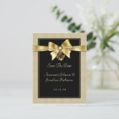 Gold Pearls lint op zwart Save The Date Aankondigingskaart (Staand voorkant)