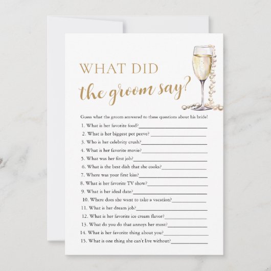 Gold Pearls & Prosecco Wat zei de bruidegom spel Kaart (Voorkant)