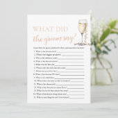 Gold Pearls & Prosecco Wat zei de bruidegom spel Kaart (Staand voorkant)