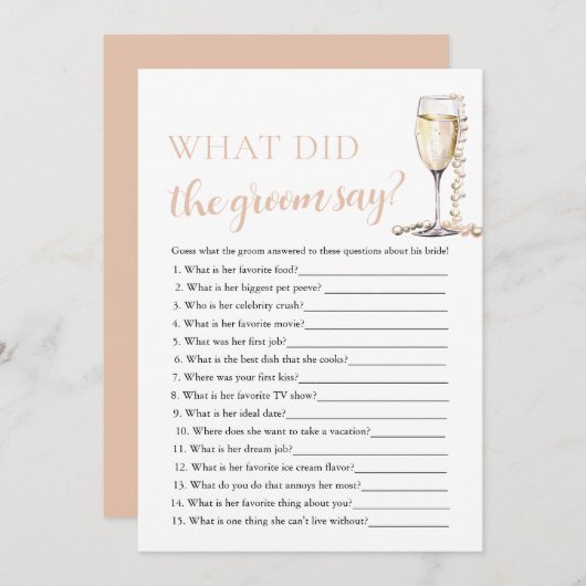 Gold Pearls & Prosecco Wat zei de bruidegom spel Kaart (Voorkant / Achterkant)