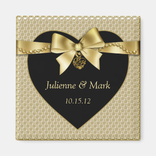 Gold Pearls Ribbon op Black Magnet