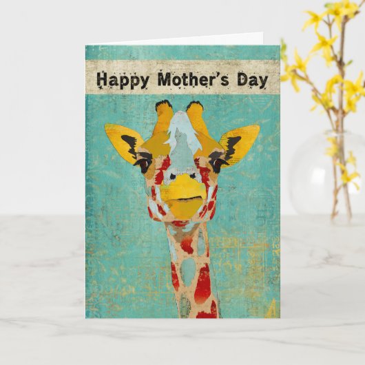 Gold Peeking Giraffe Moederdag Kaart (Gele Bloem)