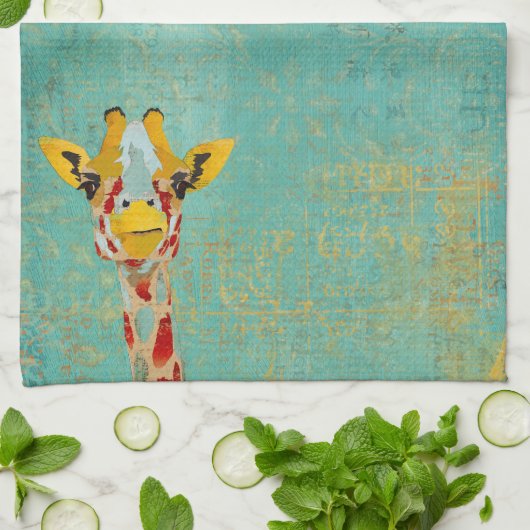 Gold Peeking Giraffe Towel Theedoek (Gevouwen)