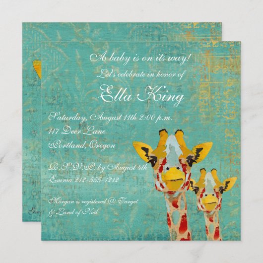 Gold Peking Giraffe Baby Uitnodiging (Voorkant / Achterkant)