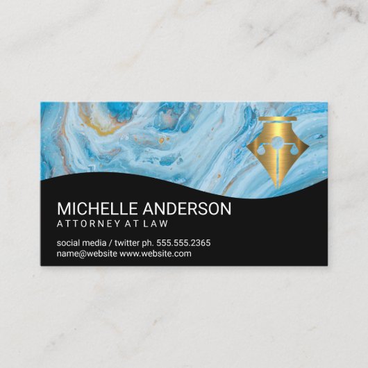 Gold Pen | Rechtenschaal Logo | Blauwe marmer Visitekaartje (Voorkant)