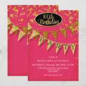 Gold Pennant Any Year Pink Birthday Confetti Kaart (Voorkant / Achterkant)