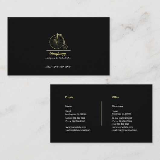 Gold Penny Farthing Visitekaartje (Voorkant / Achterkant)