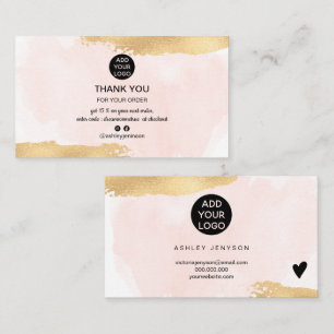 Gold penseel roze waterverf logo bedankt visitekaartje