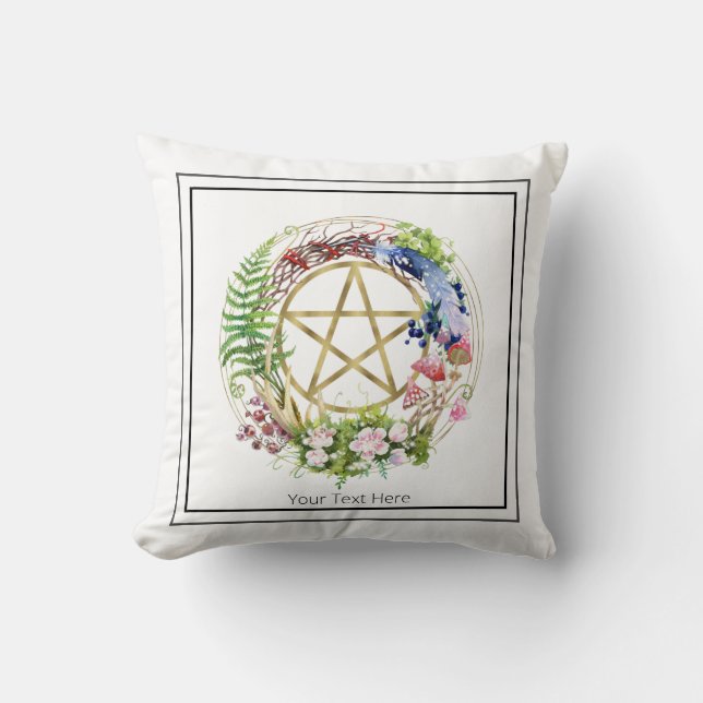 Gold Pentacle Natuur WreatFlowers Bohemian Kussen (Voorkant)