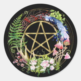 Gold Pentacle Natuur WreatFlowers Bohemian Ronde Sticker