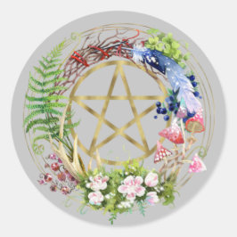Gold Pentacle Natuur WreatFlowers Bohemian Ronde Sticker