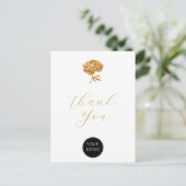 Gold Peony Business Logo Script Dank u wit Briefkaart (Staand voorkant)
