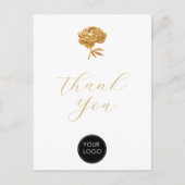 Gold Peony Business Logo Script Dank u wit Briefkaart (Voorkant)