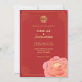 Gold Peony Double Xi Chinese Wedding Invitation Aankondiging (Voorkant)